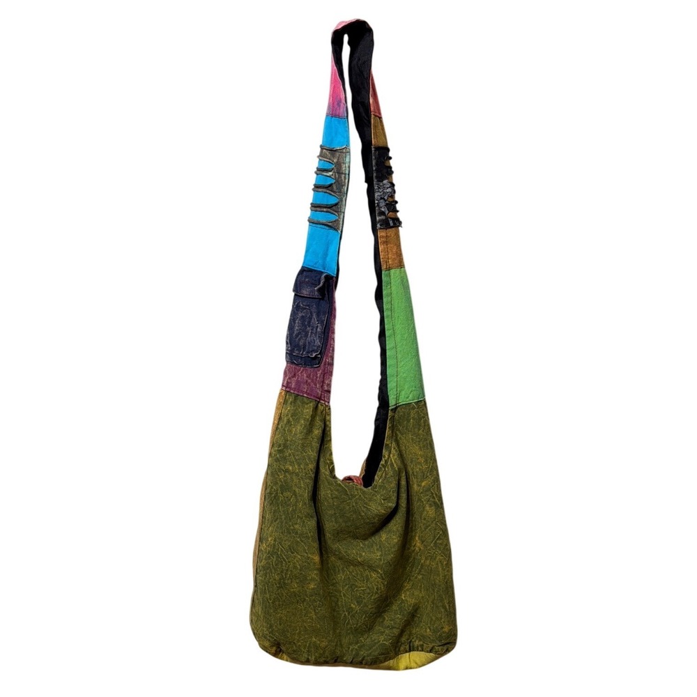Boho Patchwork Floral Embroidered Cotton Hobo Bag Nepal Crossbody Hippie Slouchy - Picture 3 of 14